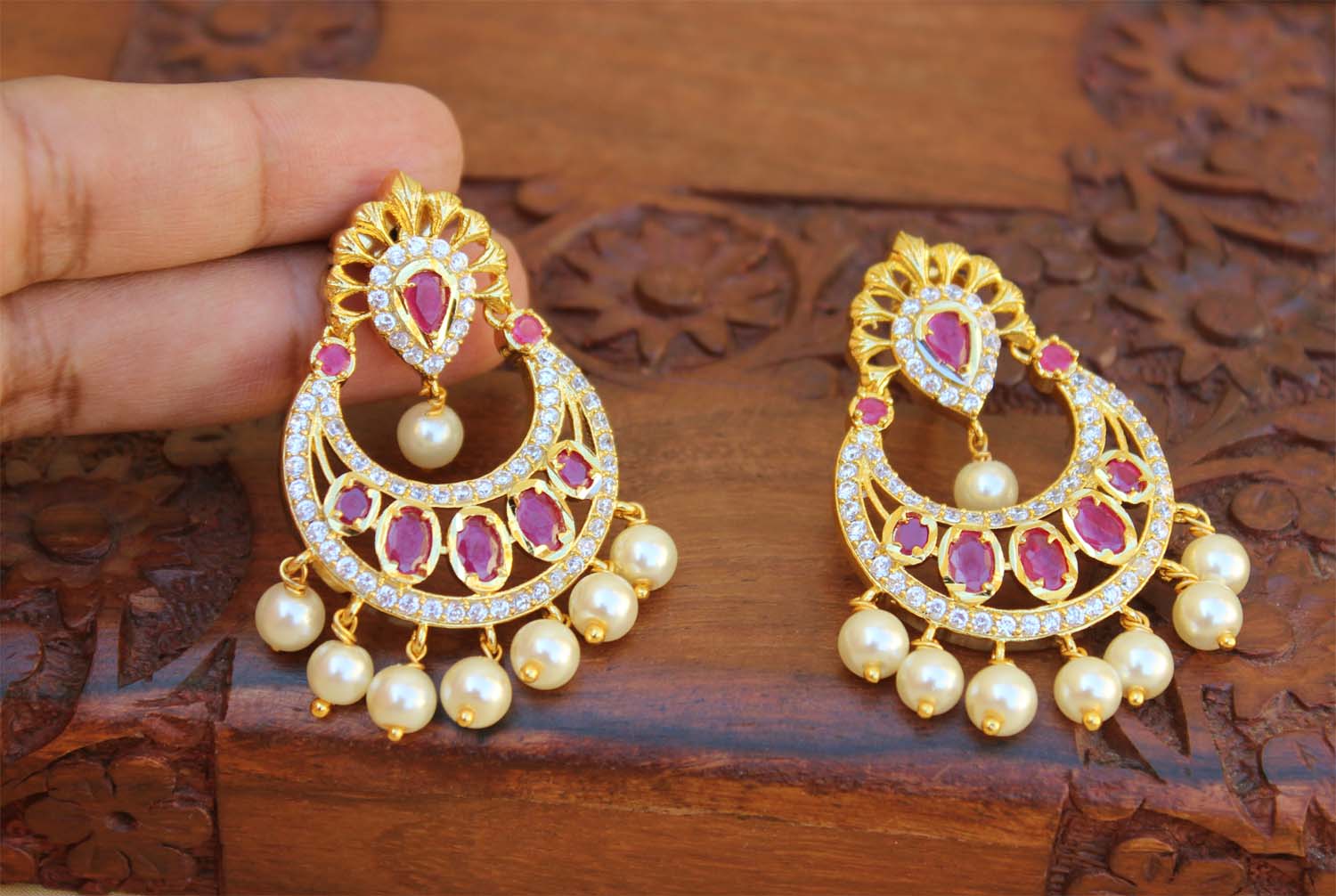Gold Plated Pink Stone Earrings T2505