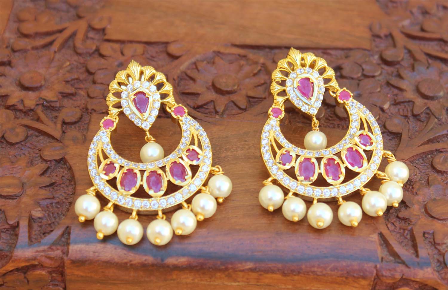 Gold Plated Pink Stone Earrings T2505