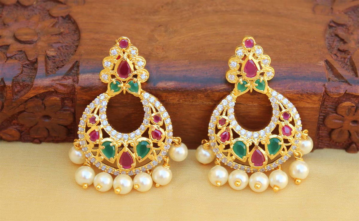 Gold Plated Stylish Stone Earrings T2507