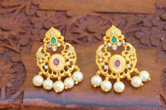 Matte Finish Peacock Pearl Stylish Earrings T2512