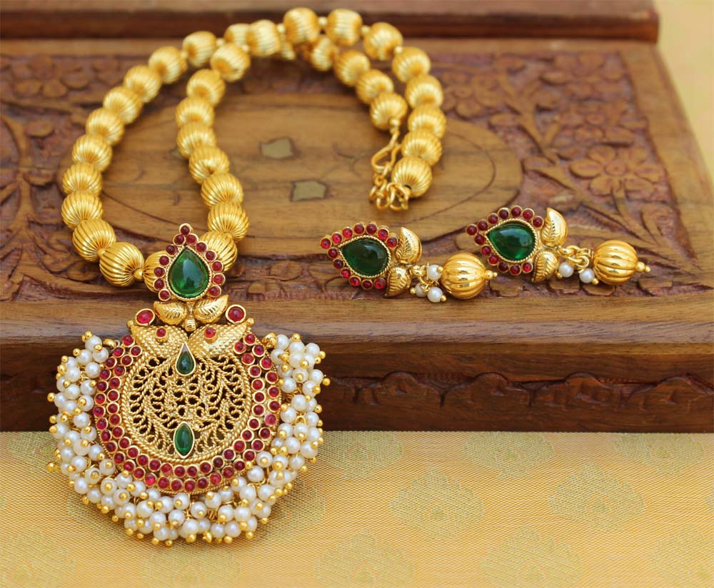 Handmade Gold Plated Pearl Necklace Set T2618