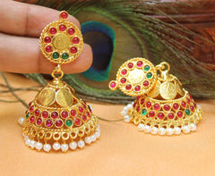 Gold Plated Temple Kasu Jhumka Earrings T2521