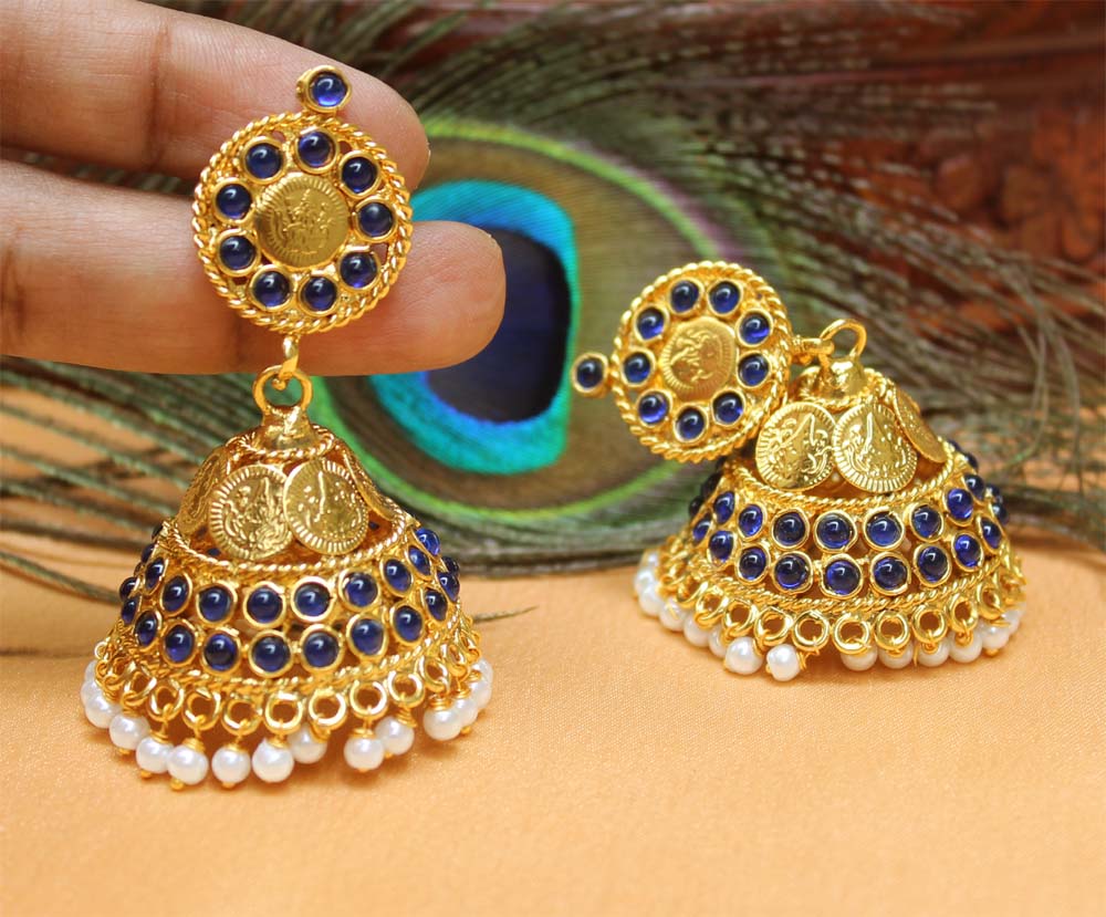 Gold Plated Temple Kasu Jhumka Earrings T2522