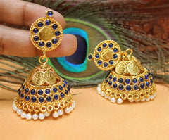 Gold Plated Temple Kasu Jhumka Earrings T2522