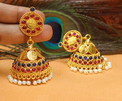 Gold Plated Temple Kasu Jhumka Earrings T2523