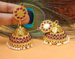 Gold Plated Temple Kasu Jhumka Earrings T2524
