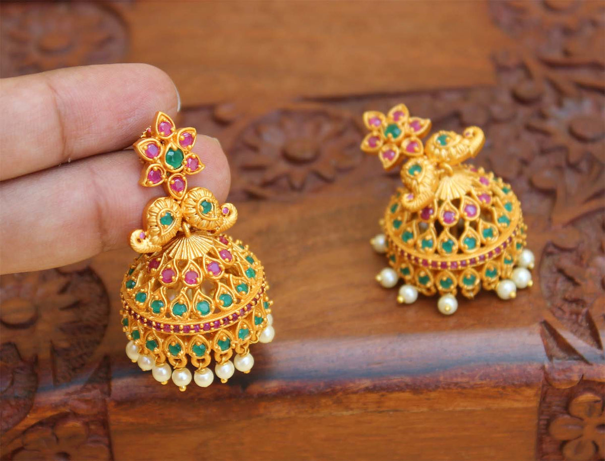 Matte Finish Mango Stone Jhumka Earrings T2780
