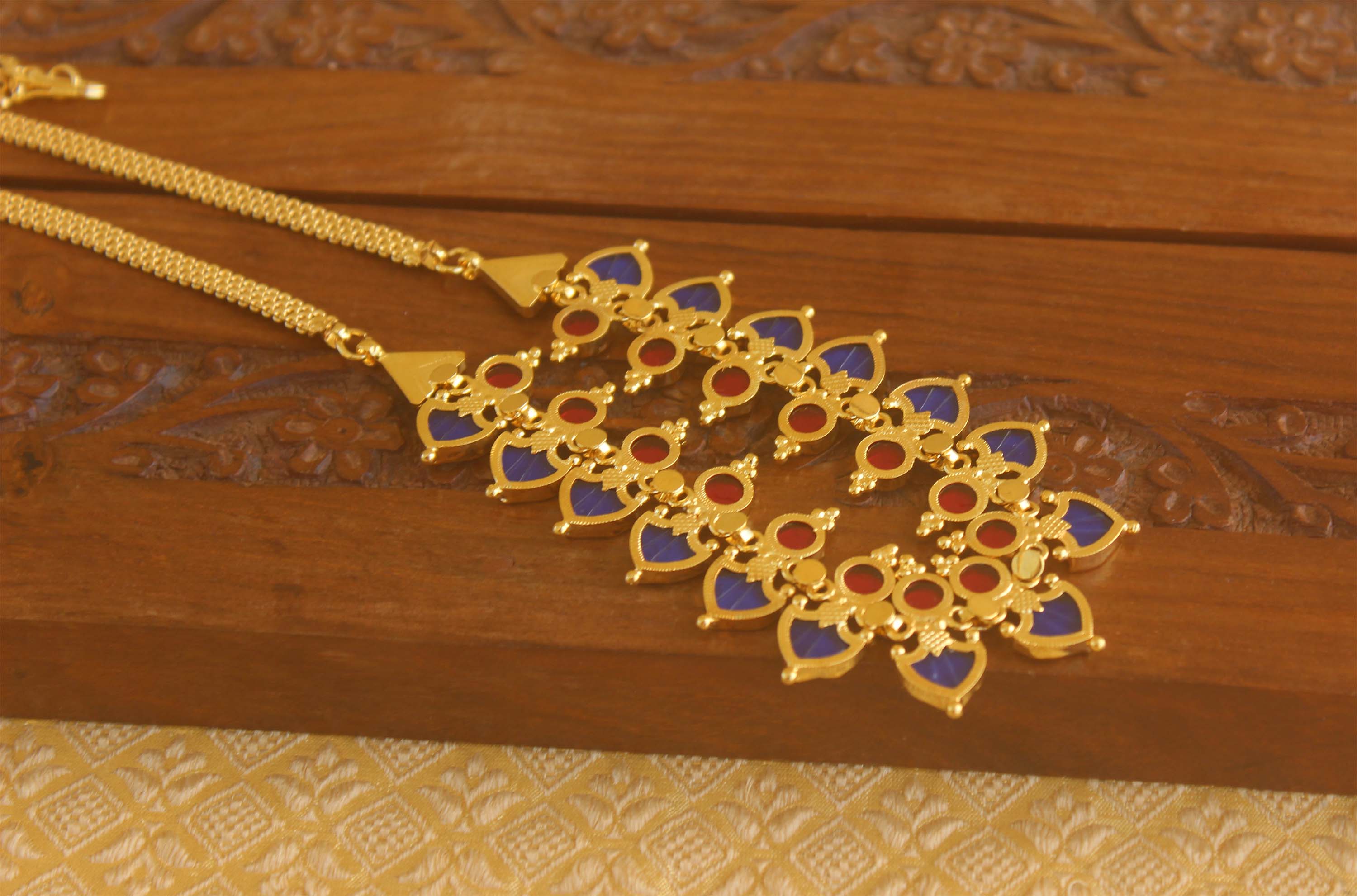 Gold plated palakka Blue and pink necklace Tanvi65