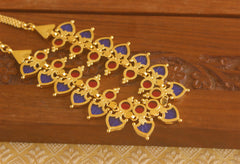 Gold plated palakka Blue and pink necklace Tanvi65