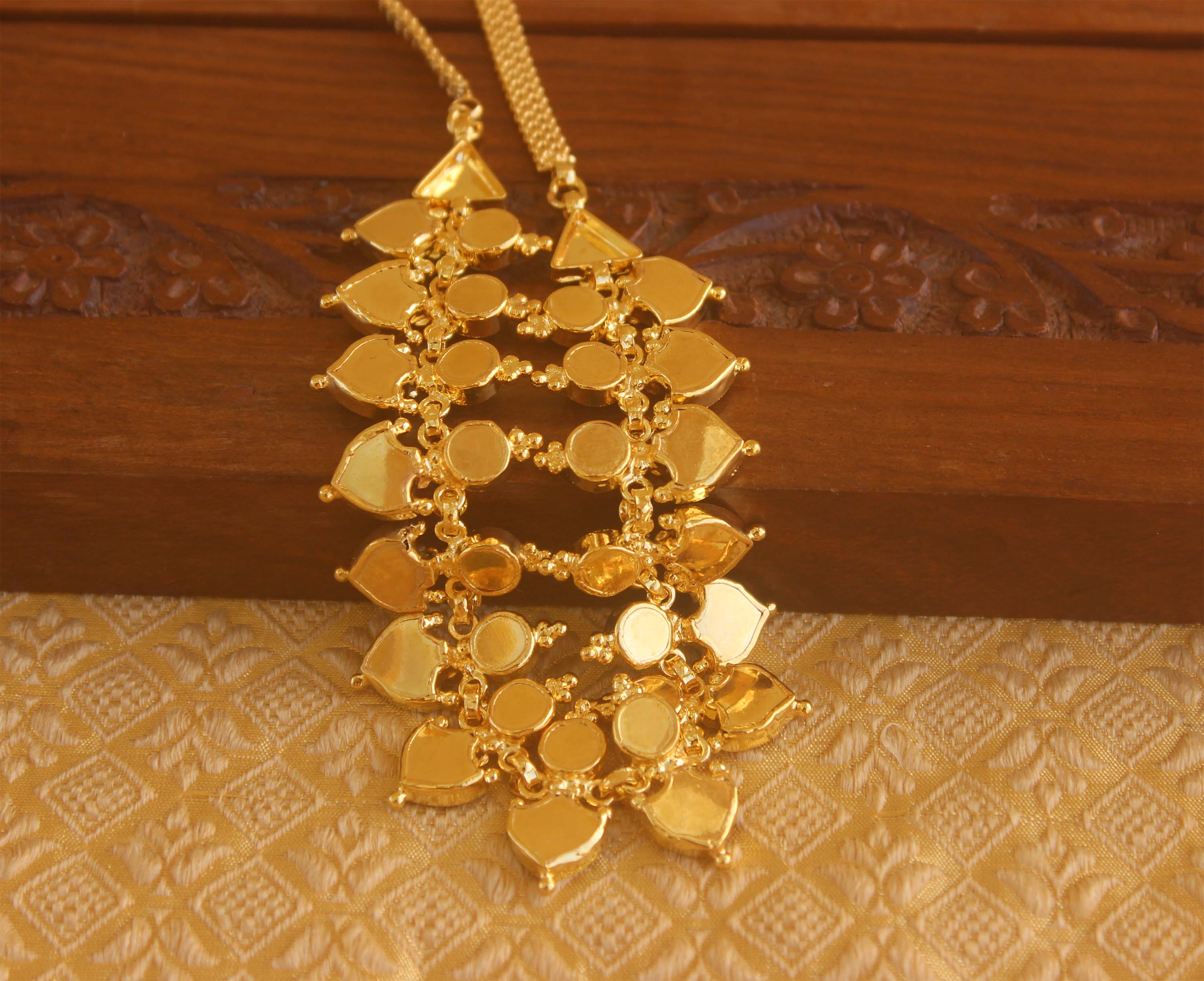 Gold plated palakka Blue and pink necklace Tanvi65
