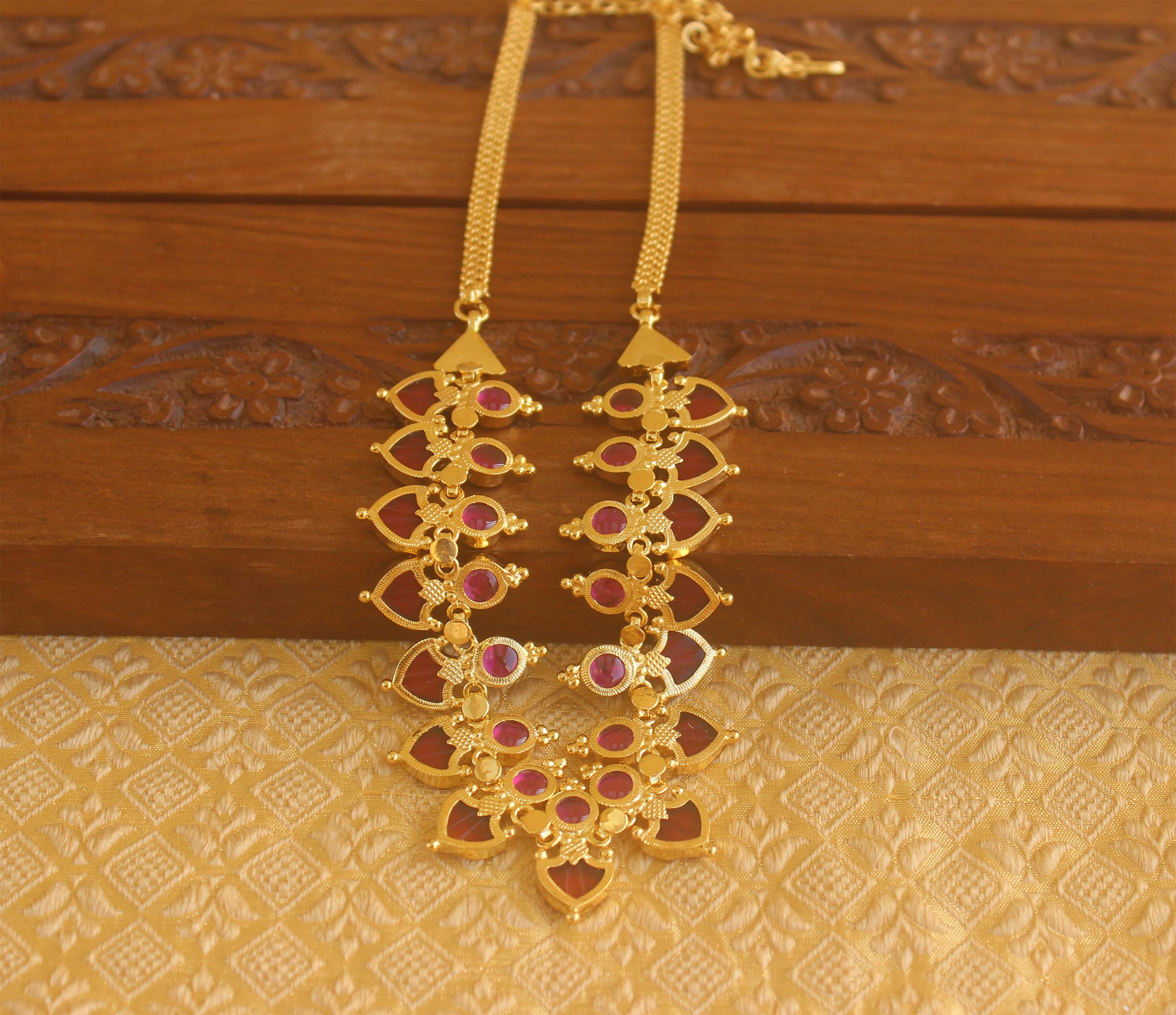 Gold plated palakka  pink necklace Tanvi66