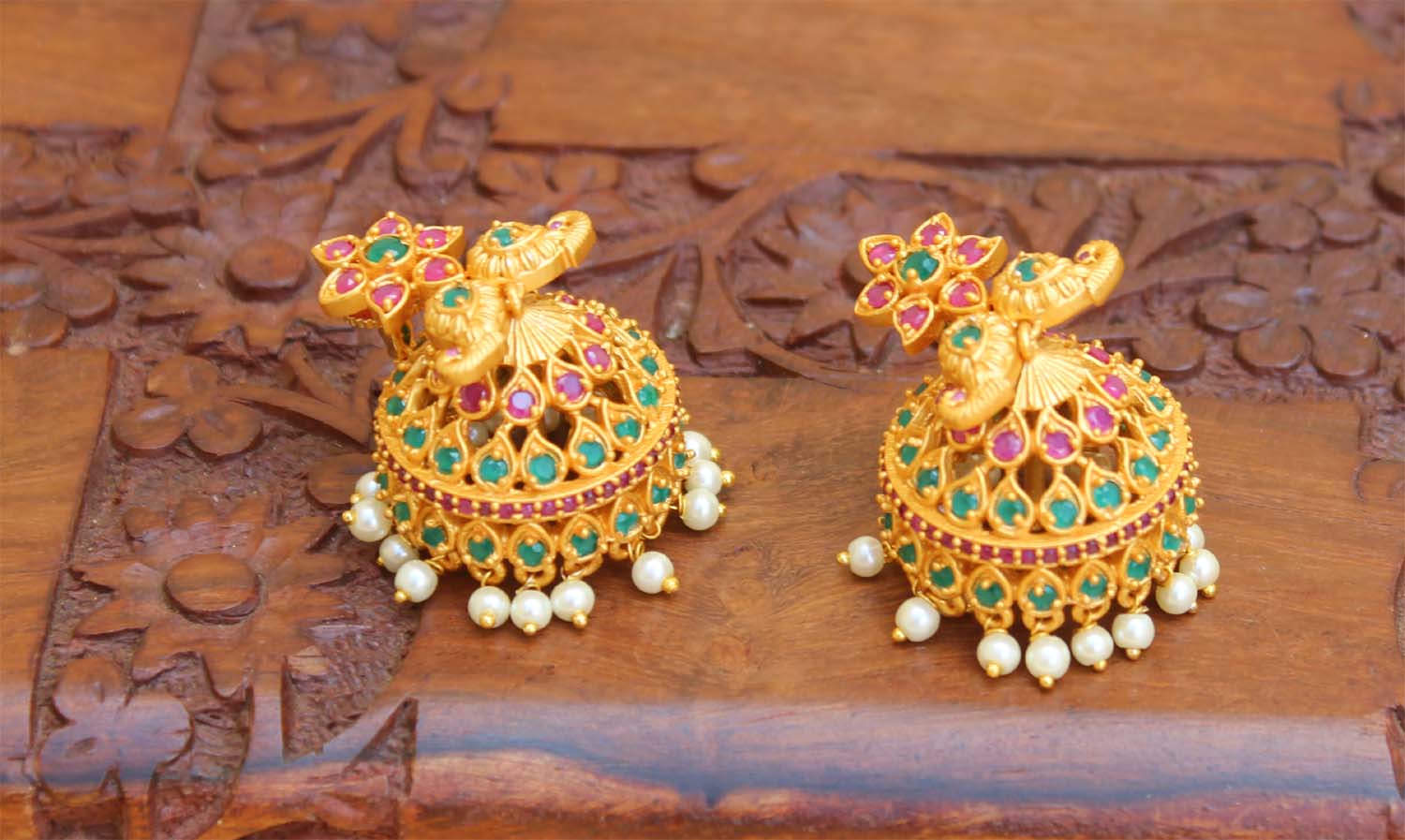 Matte Finish Mango Stone Jhumka Earrings T2780