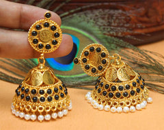 Gold Plated Temple Kasu Jhumka Earrings T2527