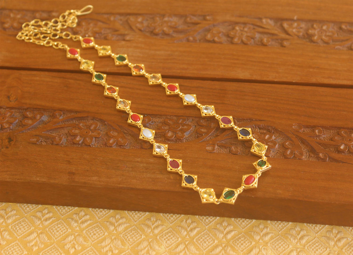 Gold plated multi colour stone necklace Tanvi67