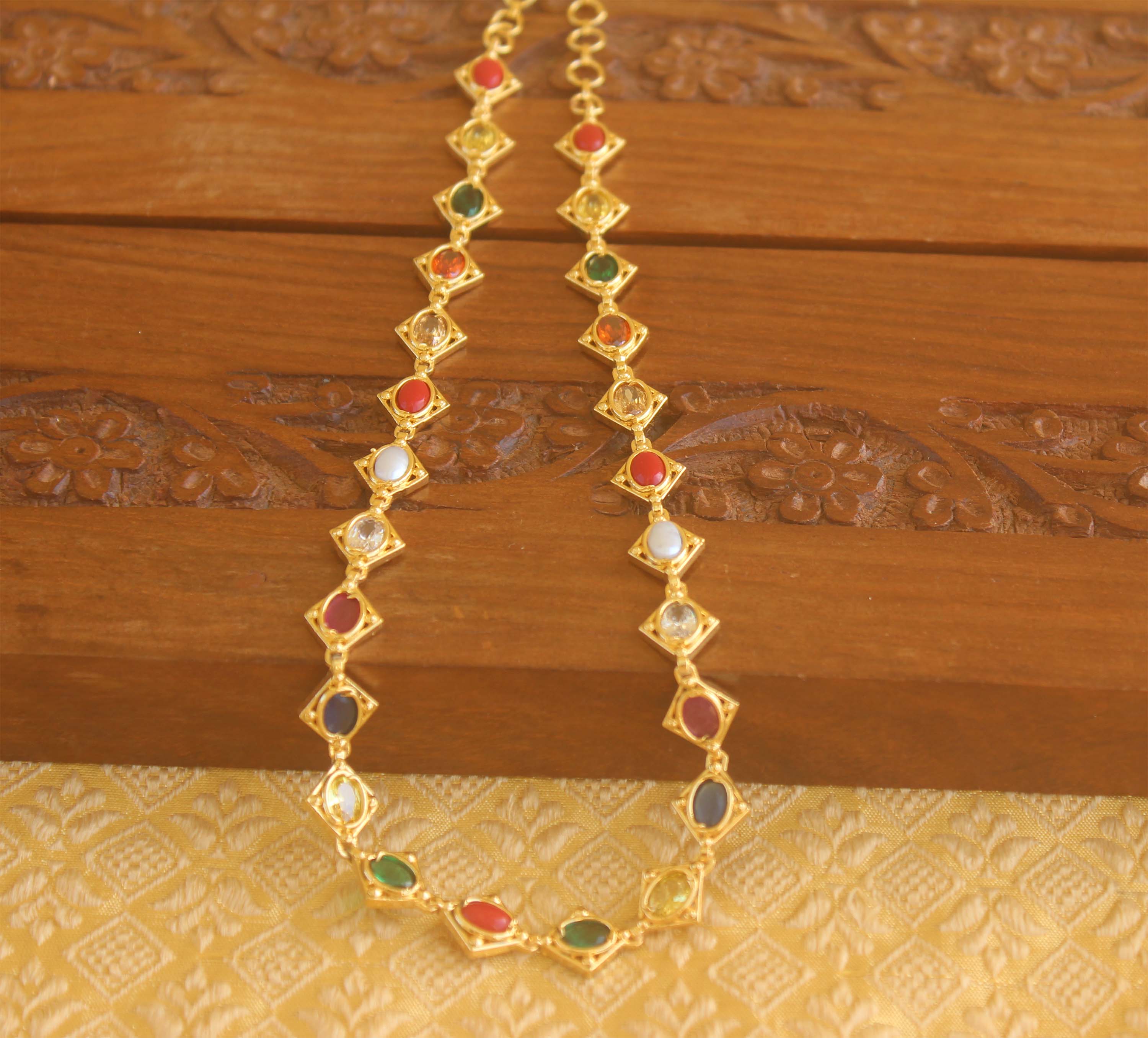 Gold plated multi colour stone necklace Tanvi67