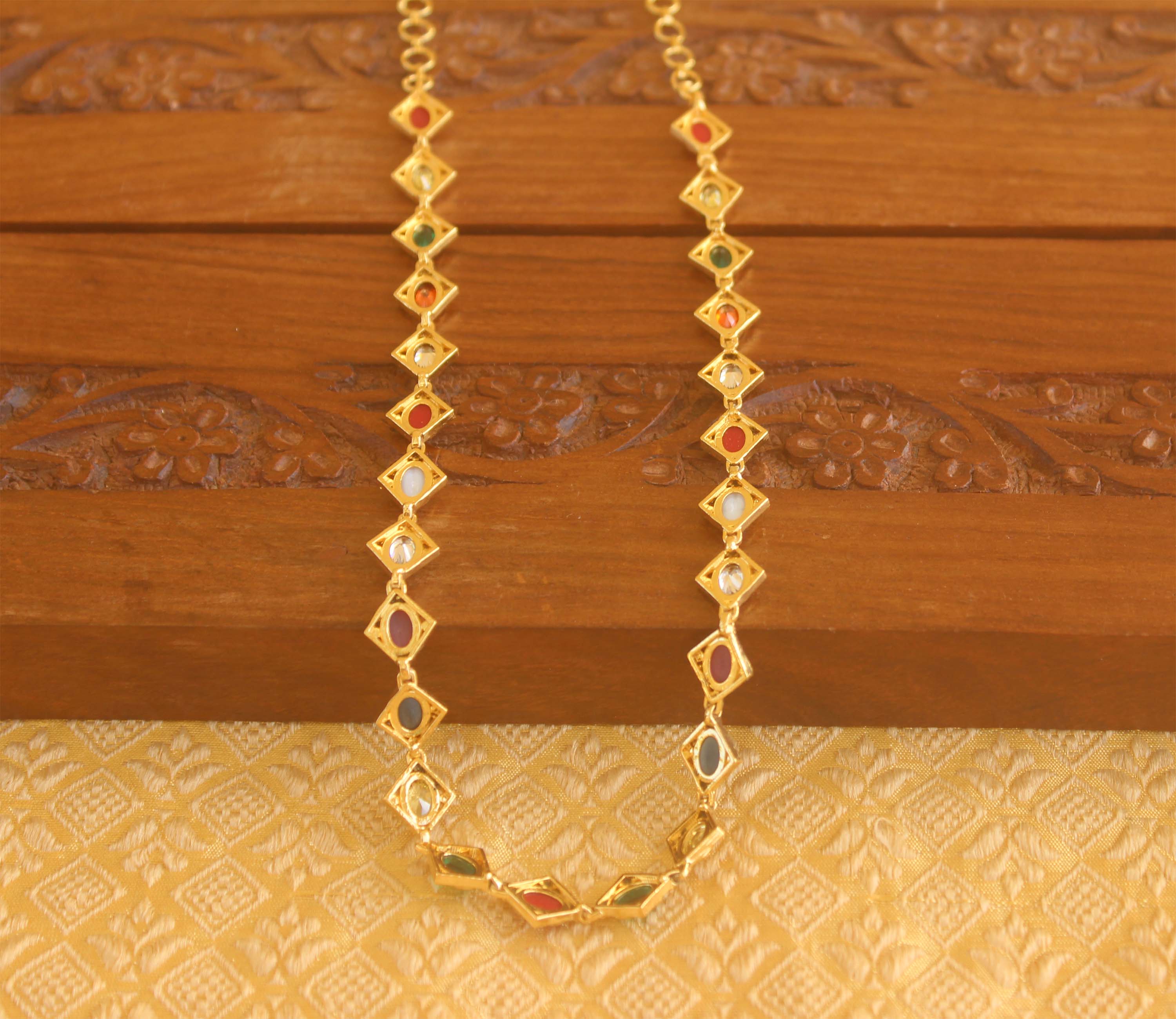 Gold plated multi colour stone necklace Tanvi67