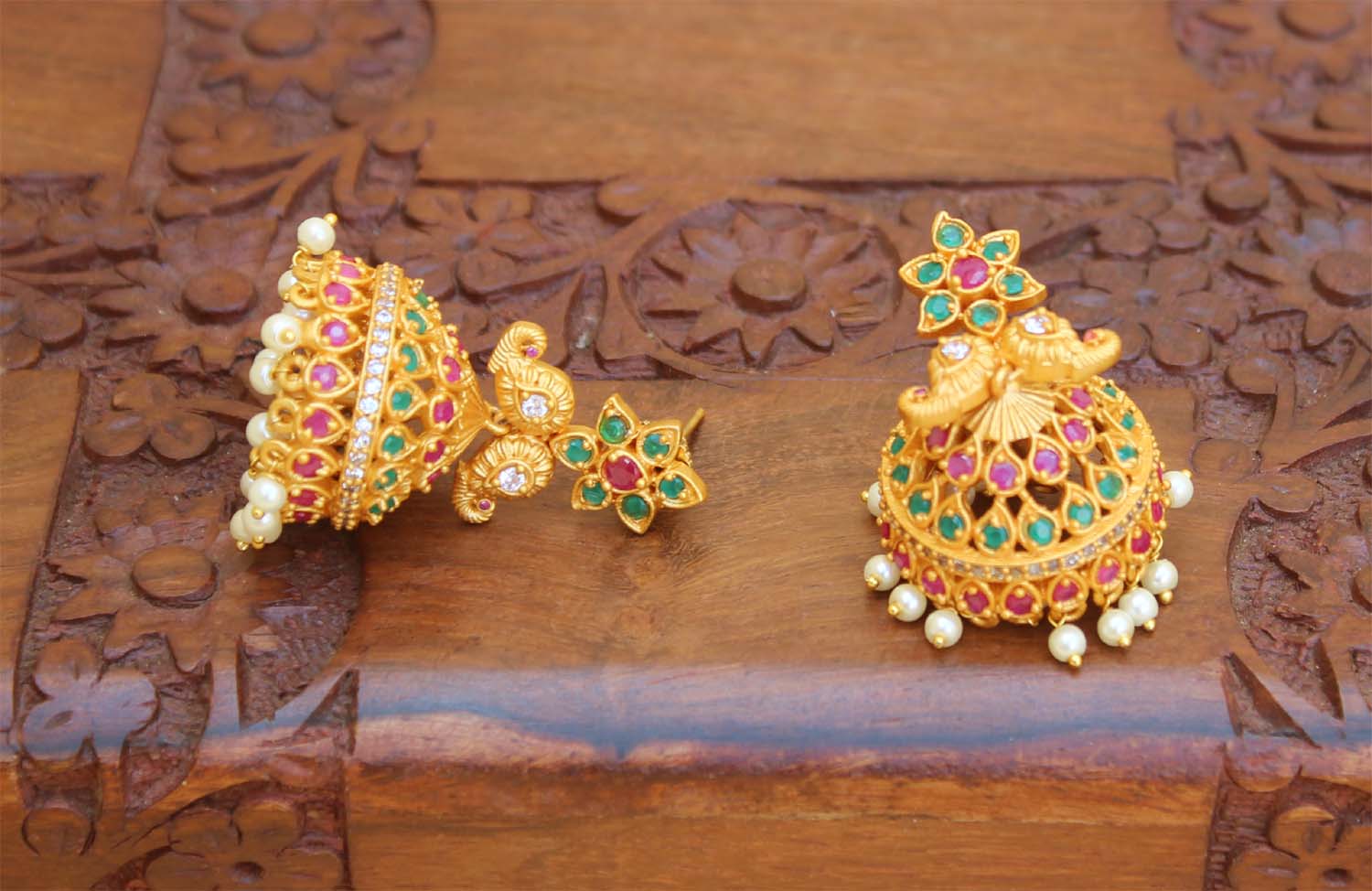 Matte Finish Mango Stone Jhumka Earrings T2781