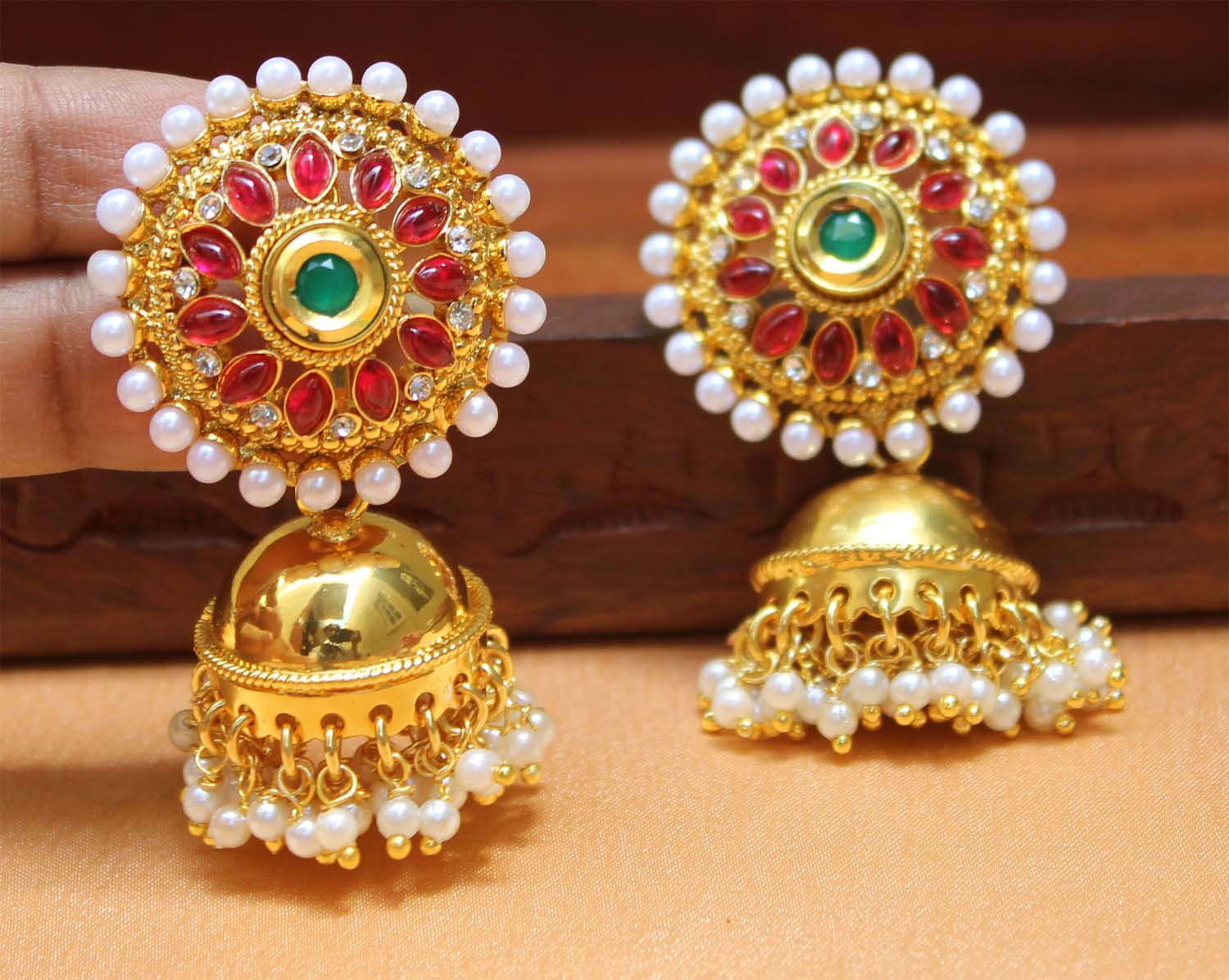 Gold Plated Pearl Stone Jhumka Earrings T2552