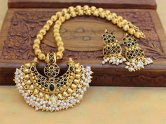 Gold Plated Handmade Temple Stone Necklace Set T2598