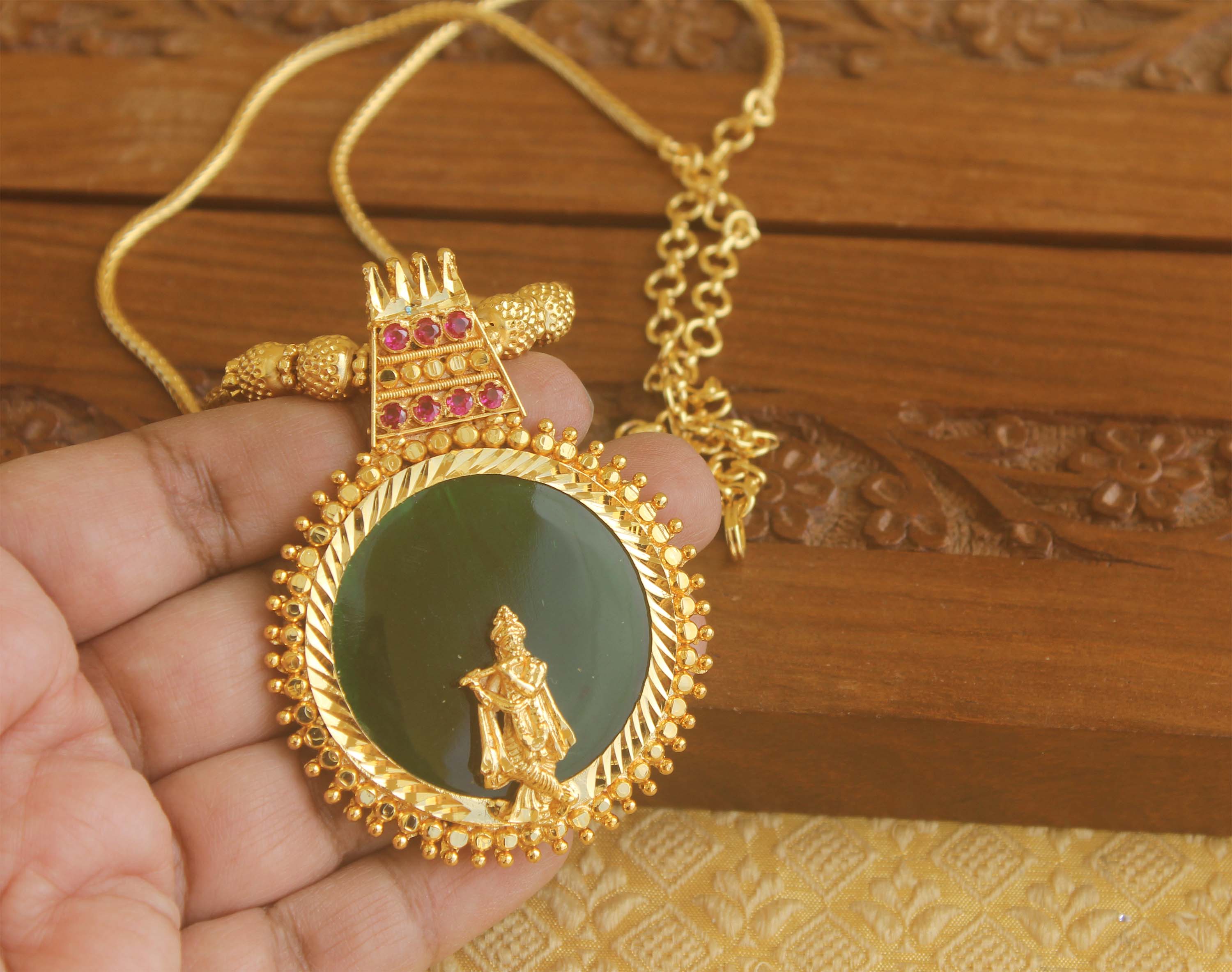 Designer gold plated Krishna palakka necklace Tanvi76