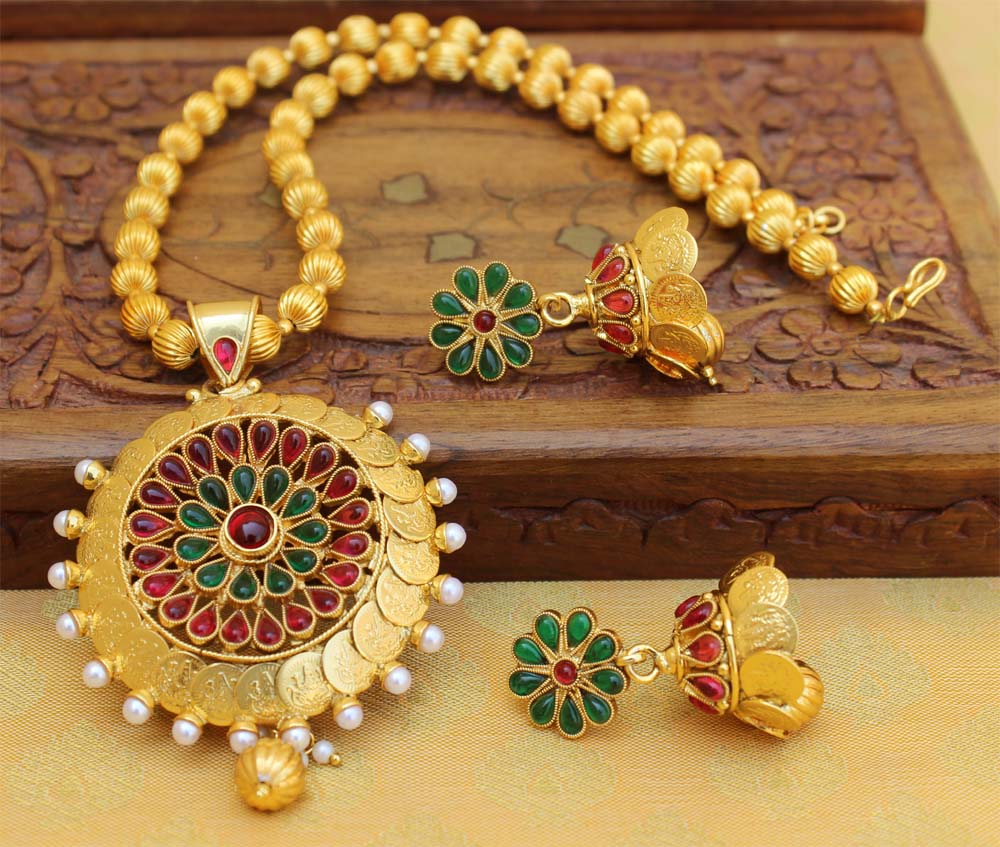 Gold Plated Temple Kasu Handmade Necklace Set T2631