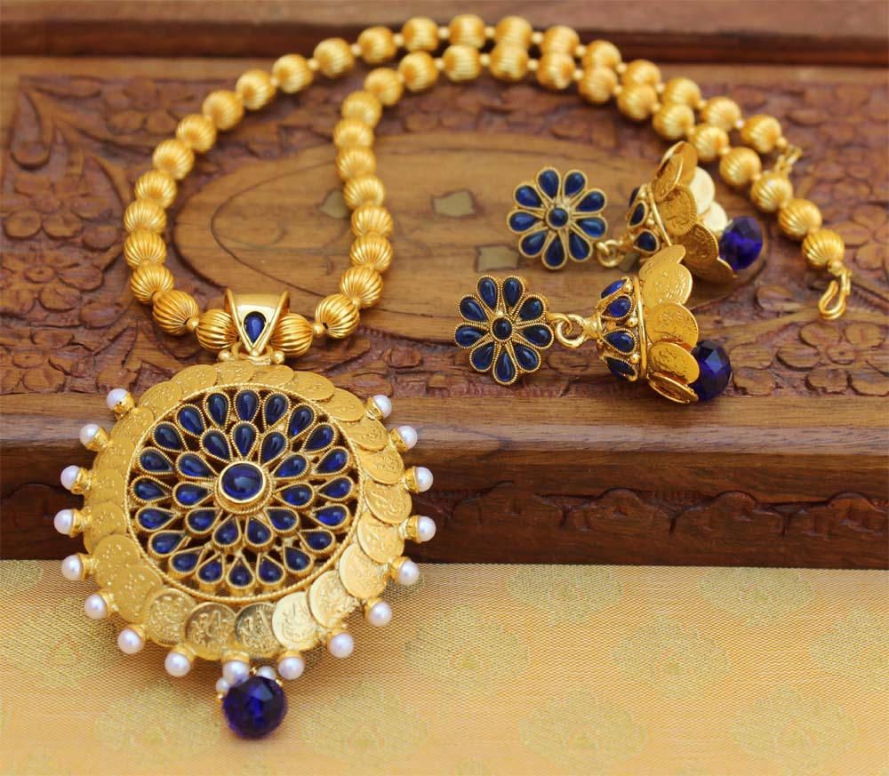 Gold Plated Temple Kasu Handmade Necklace Set T2632