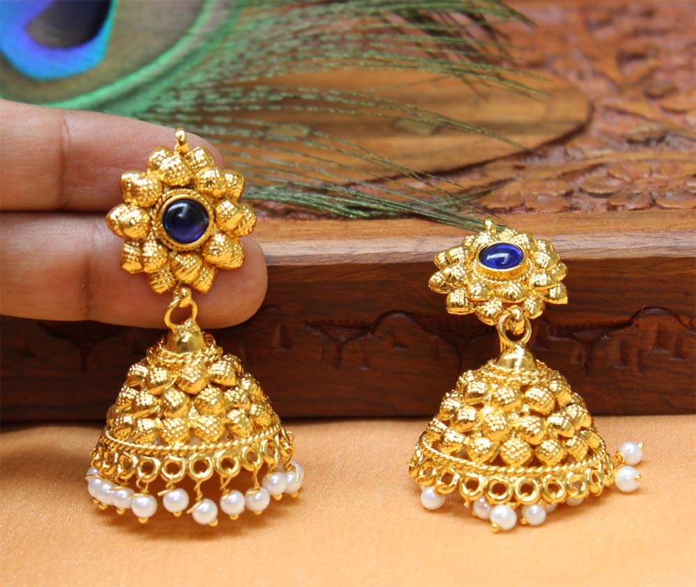 Floral Style Gold Plated Jhumka Earrings T2534