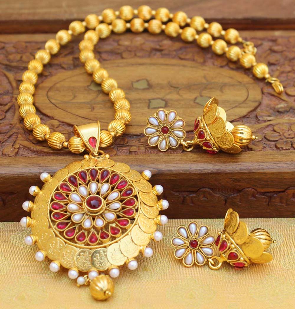 Gold Plated Temple Kasu Handmade Necklace Set T2633