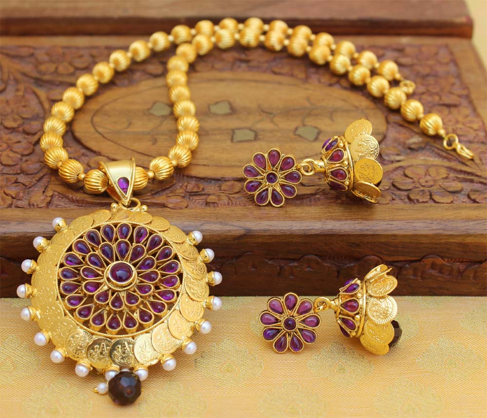 Gold Plated Temple Kasu Handmade Necklace Set T2634