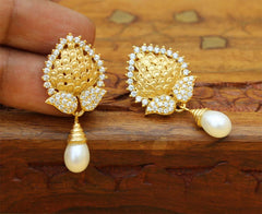 Stylish CZ Stone Pearl Earrings T2431