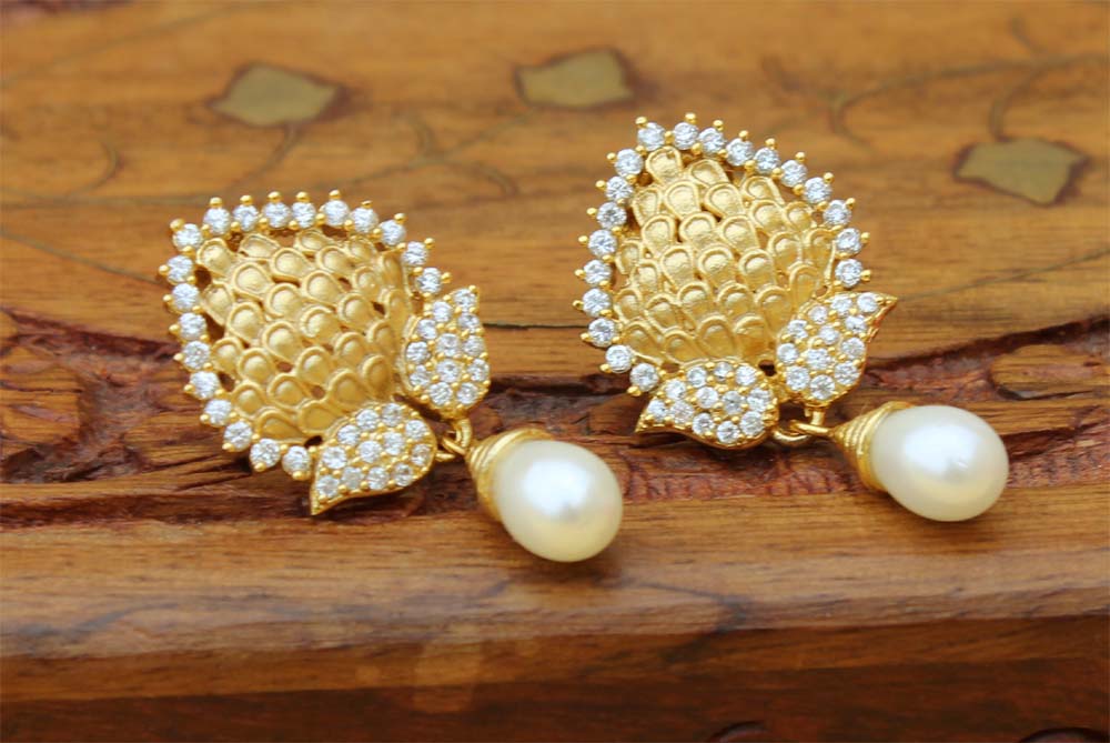 Stylish CZ Stone Pearl Earrings T2431