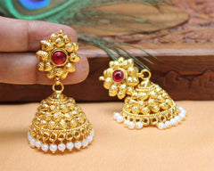 Floral Style Gold Plated Jhumka Earrings T2537