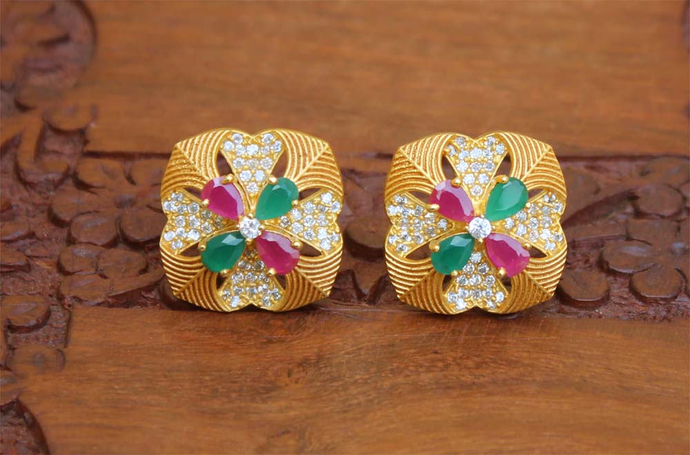 Matte Finish Multi Color Stud Earrings T2412