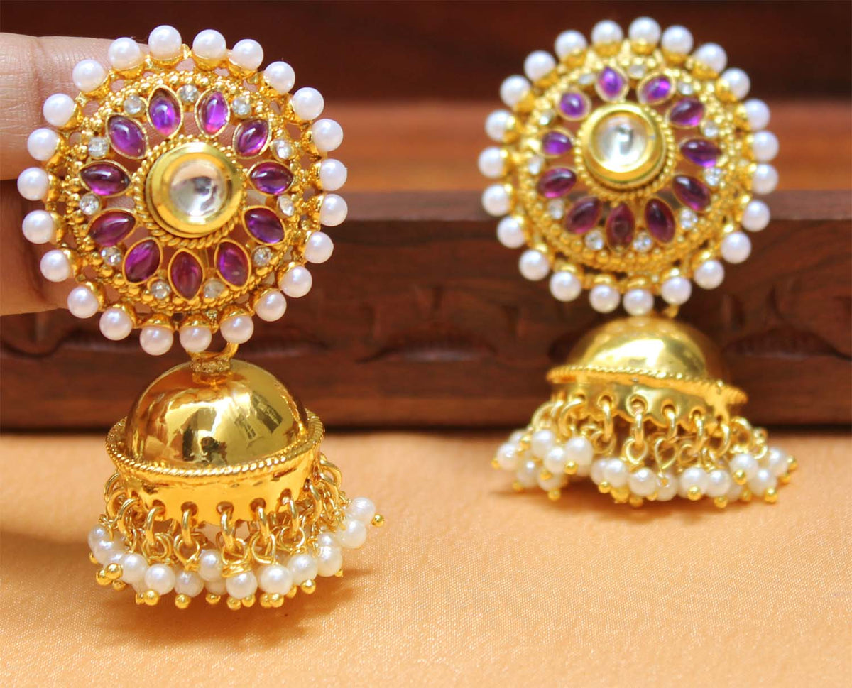 Gold Plated Pearl Stone Jhumka Earrings T2553