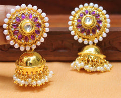 Gold Plated Pearl Stone Jhumka Earrings T2553
