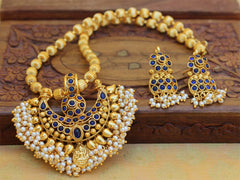 Gold Plated Handmade Temple Stone Necklace Set T2599