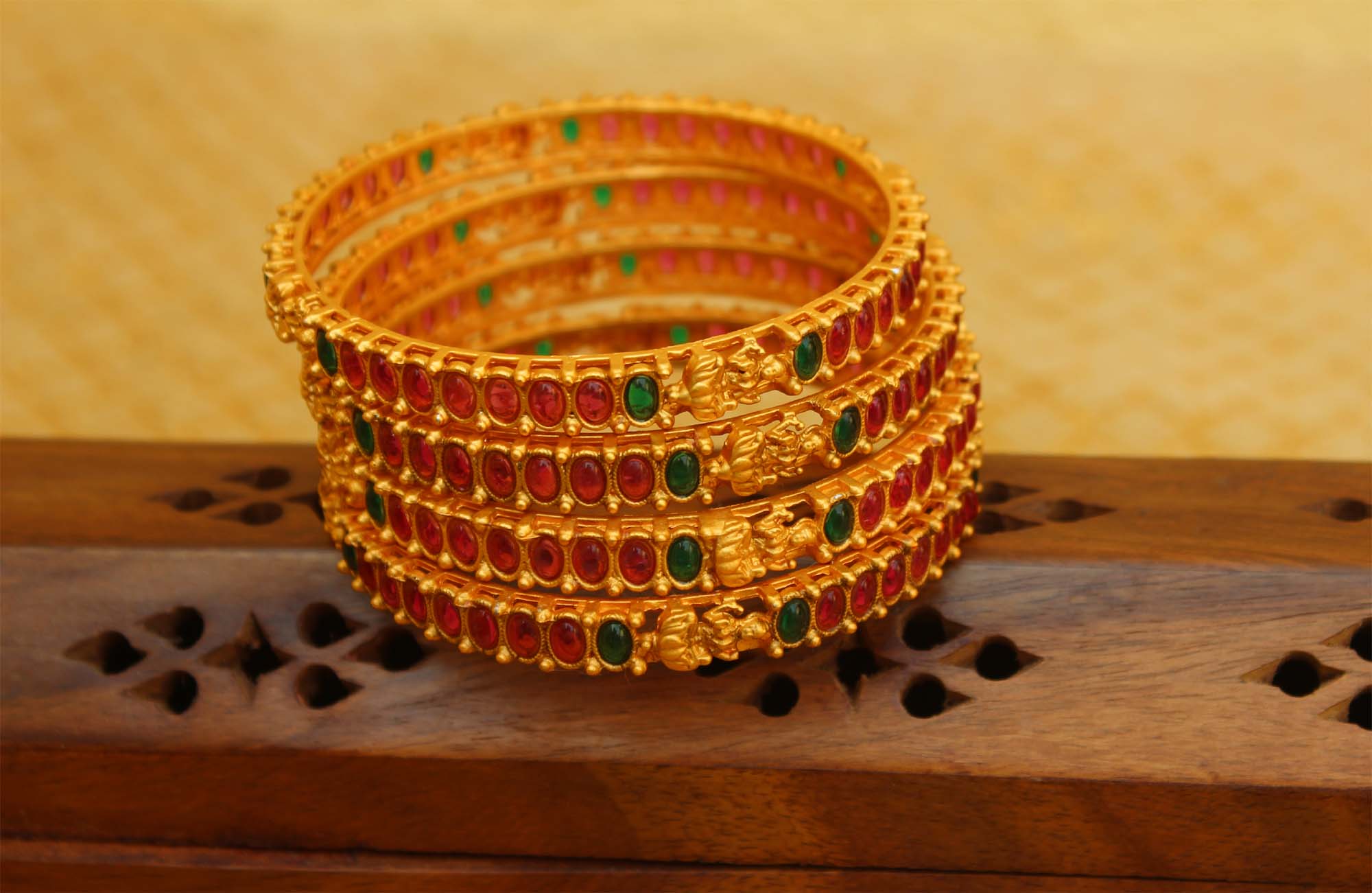 Matte Finish Temple Lakshmi Kempu Stone Bangles T2990