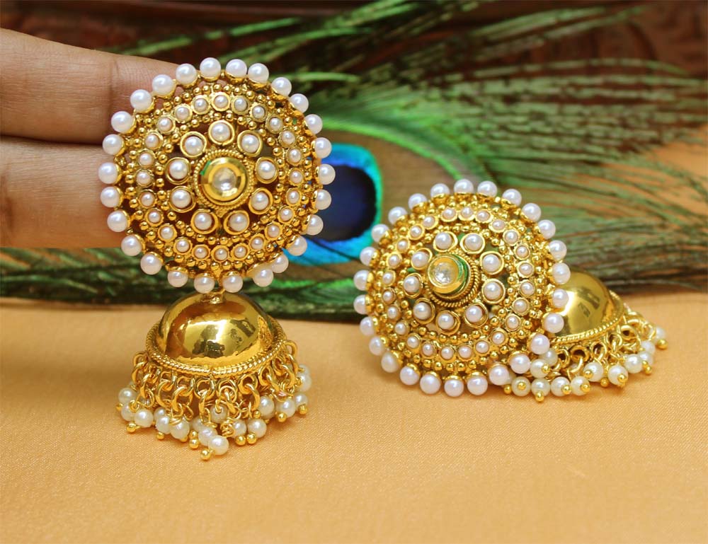 Gold Plated Stone Jhumka Earrings T2572