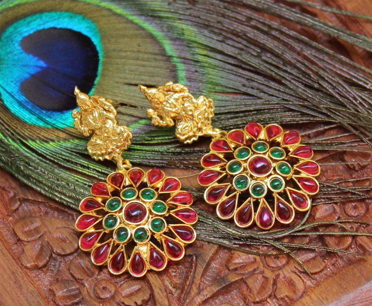 Gold Plated Temple Lakshmi Earrings T2538