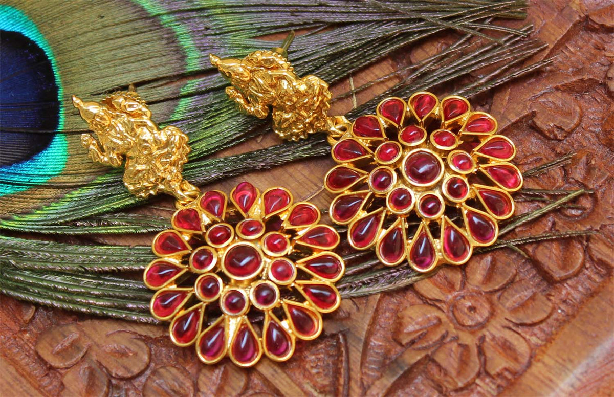 Gold Plated Temple Lakshmi Earrings T2539