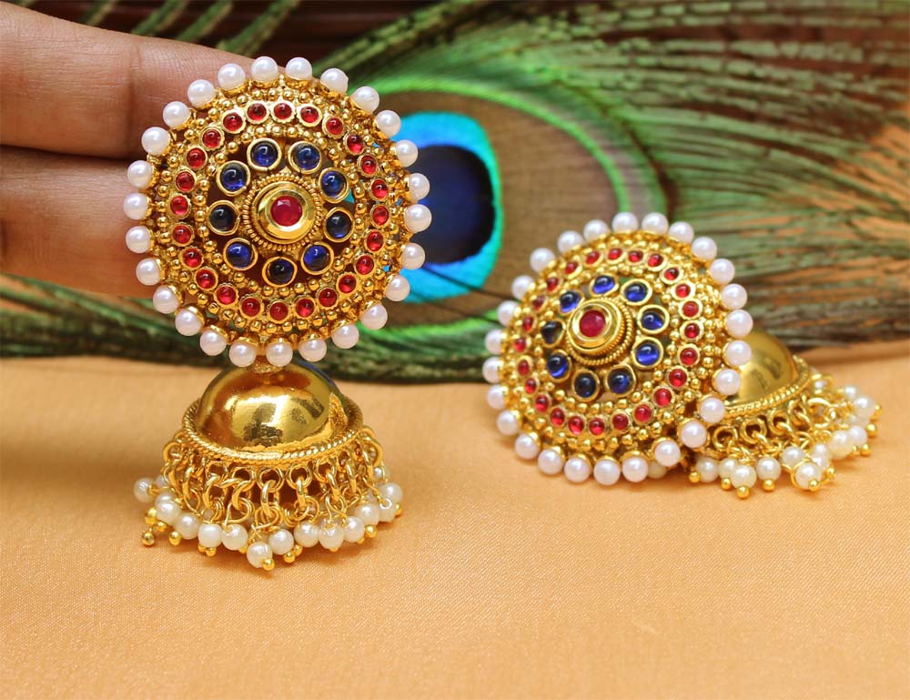 Gold Plated Stone Jhumka Earrings T2573