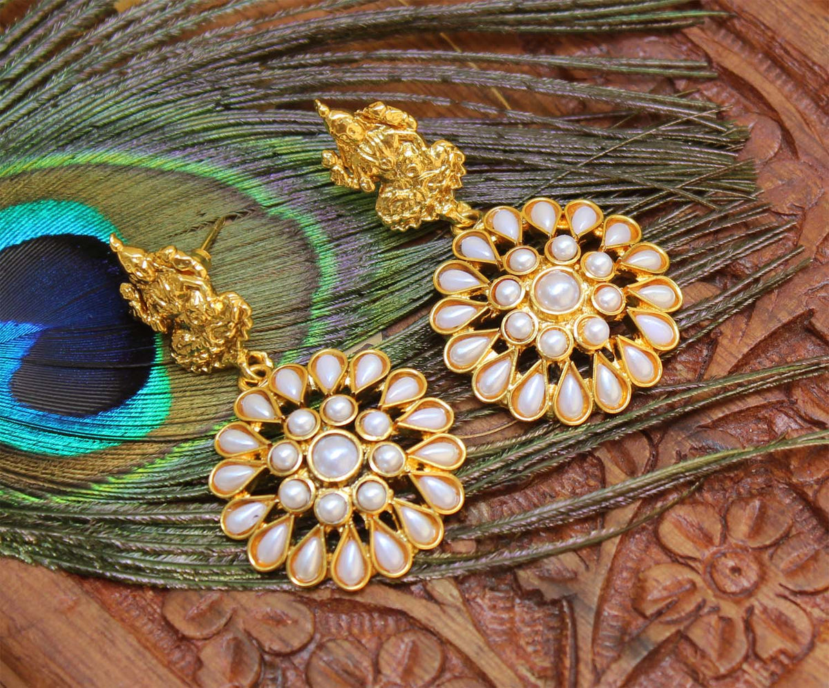 Gold Plated Temple Lakshmi Earrings T2541