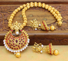 Gold Plated Handmade Temple Ganesha Necklace Set T2640