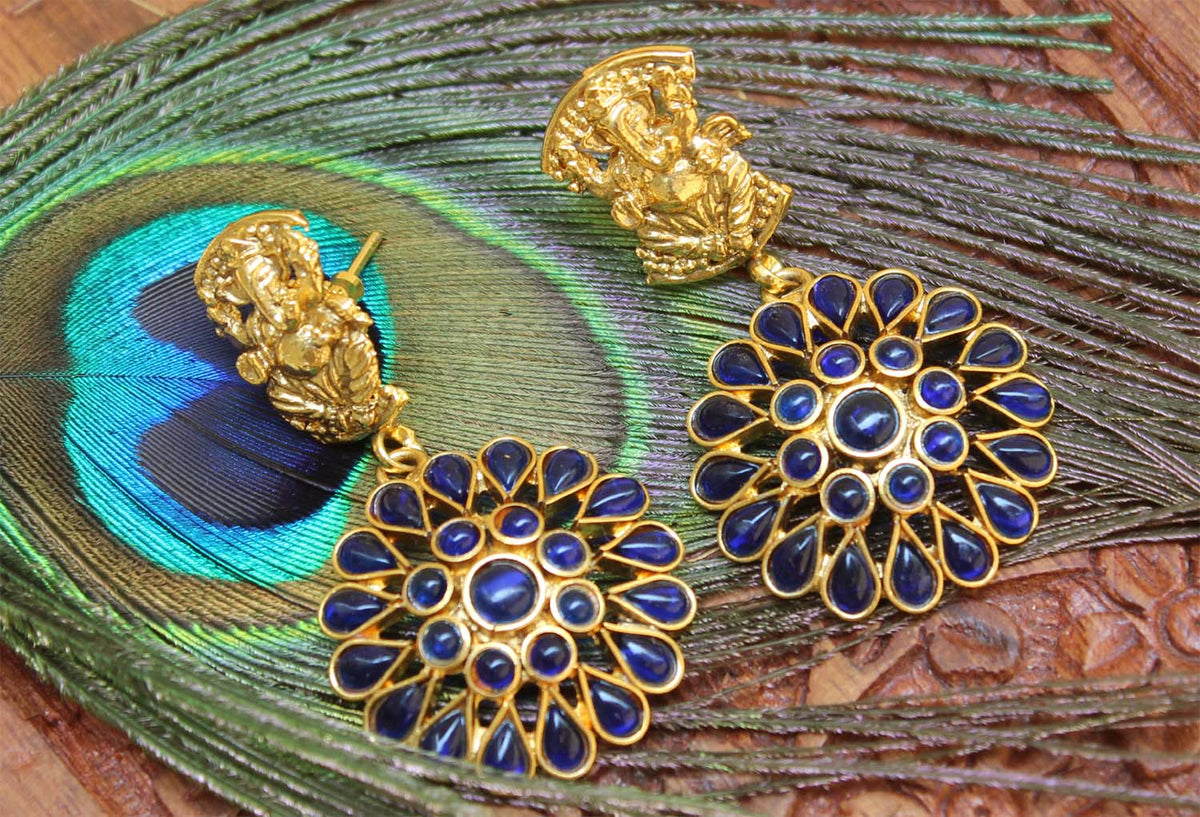 Gold Plated Temple Ganesha Earrings T2542