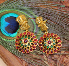 Gold Plated Temple Ganesha Earrings T2543