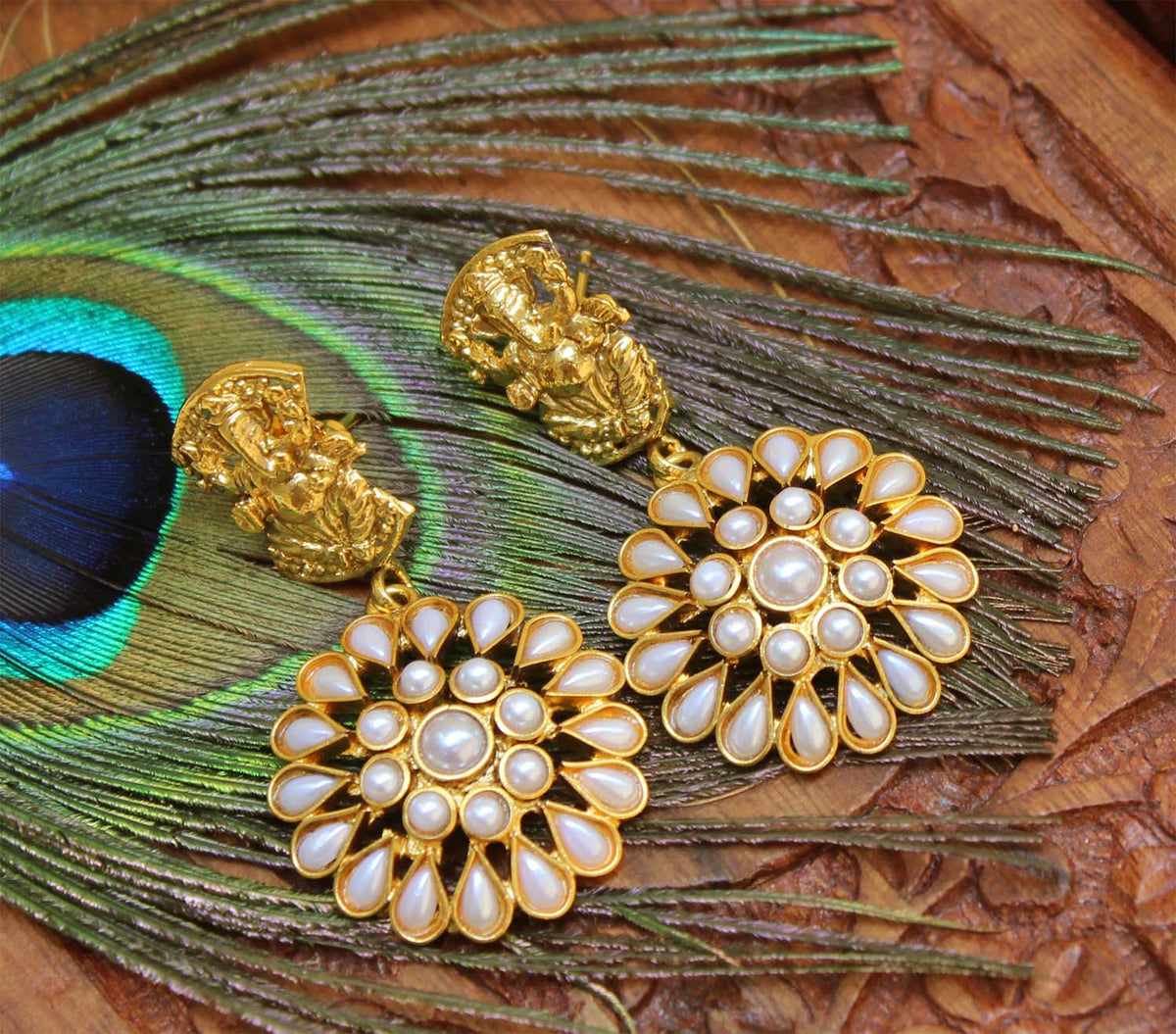 Gold Plated Temple Ganesha Earrings T2544