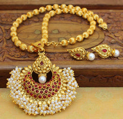 Handmade Gold Plated Pearl Necklace Set T2643