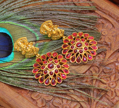 Gold Plated Temple Ganesha Earrings T2545