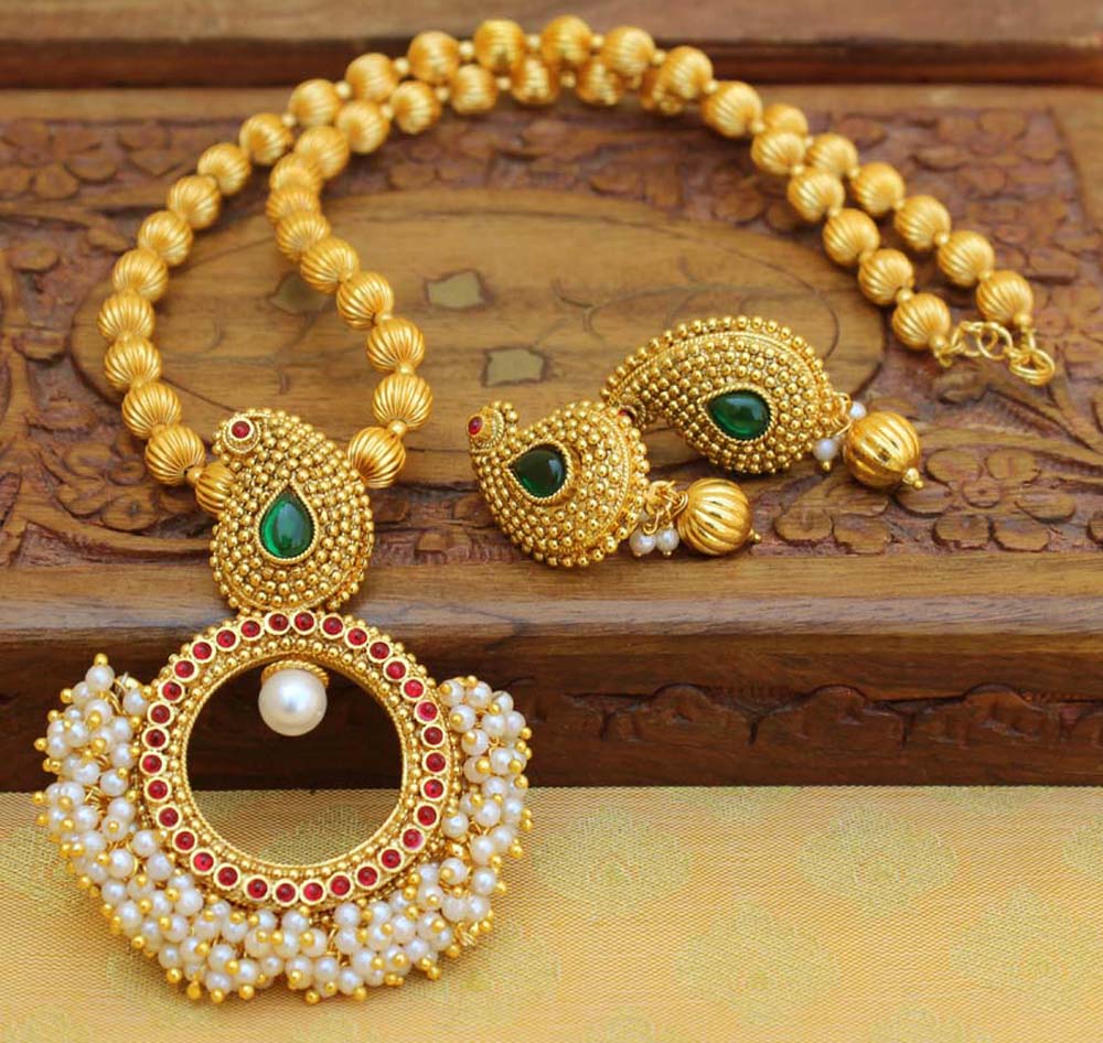 Handmade Gold Plated Mango Pearl Necklace Set T2645