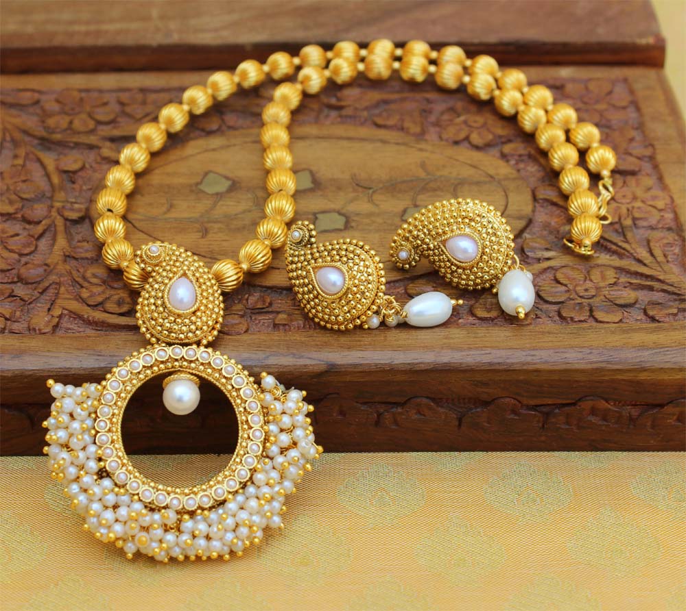 Handmade Gold Plated Mango Pearl Necklace Set T2646